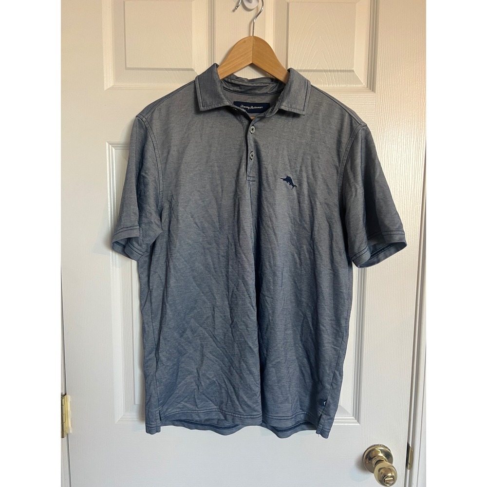 Tommy Bahama Men's M Blue/Grey Marlin Polo Coastal Prep Golf Resort Casual